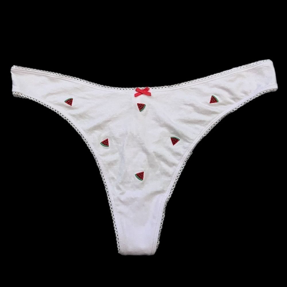 Victorias Secret Pink Soft Cotton Thong Panty Script Logo Green